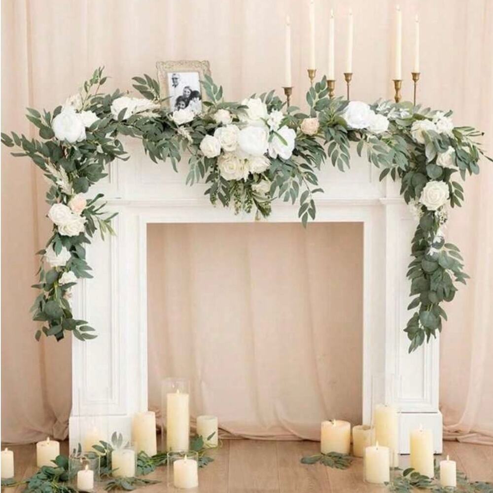 Lot of 4 Artificial White/off white Floral Garlands / Table Runner 6 FT